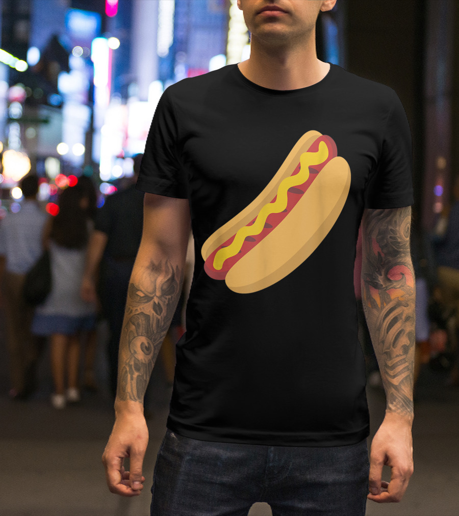 Emoji Hot Dog Sausage Drizzled Mustard Emoticon Baseball Sms T-Shirt