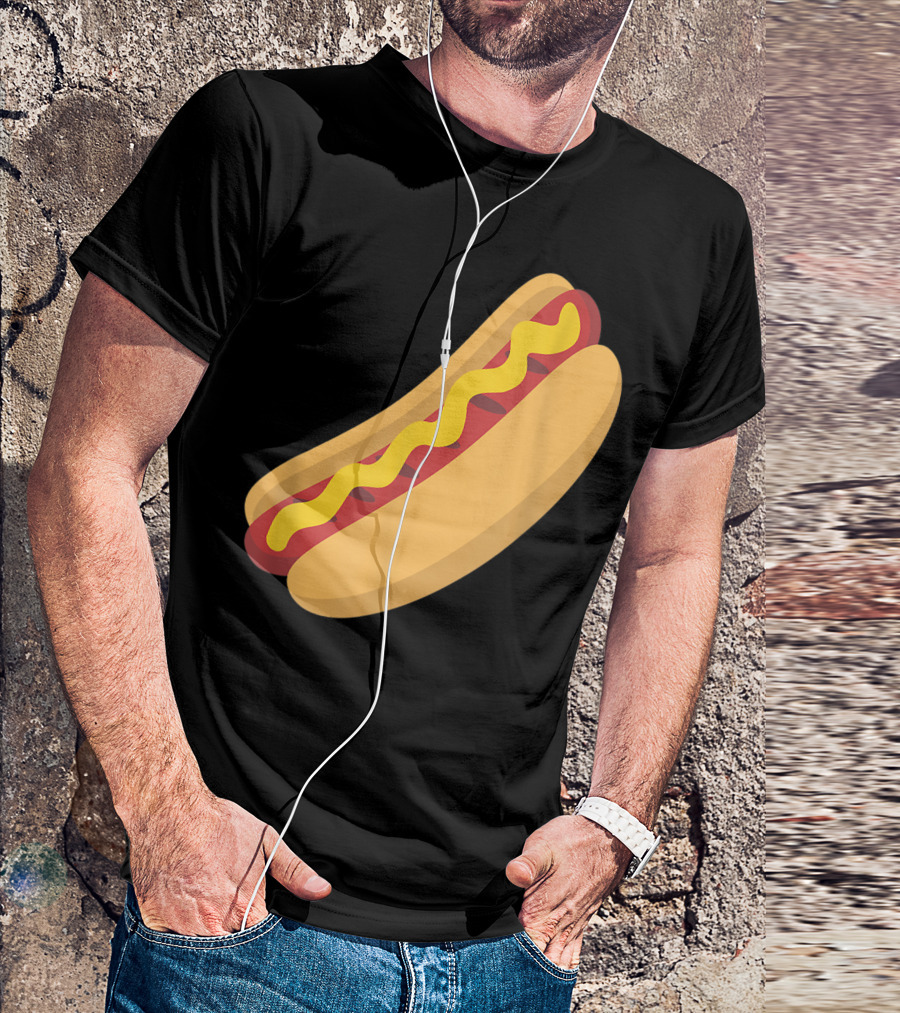 Emoji Hot Dog Sausage Drizzled Mustard Emoticon Baseball Sms T-Shirt