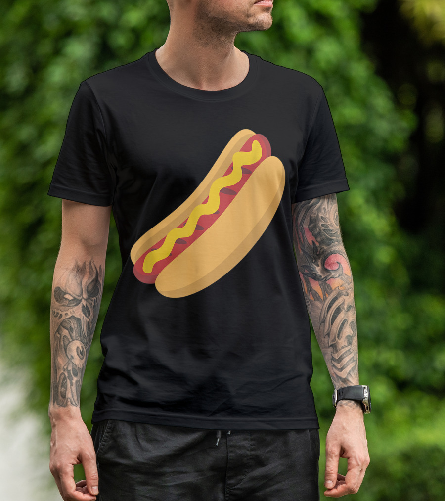 Emoji Hot Dog Sausage Drizzled Mustard Emoticon Baseball Sms T-Shirt