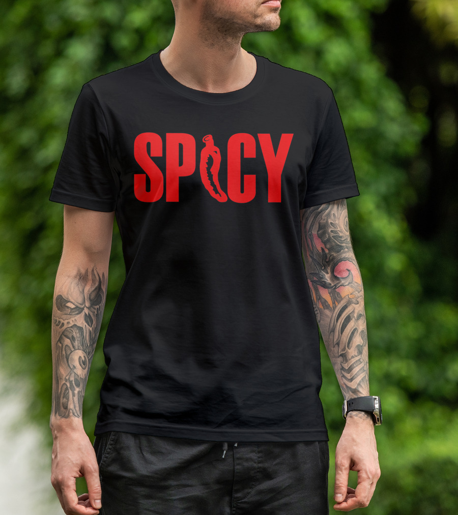 Spicy Chilli Pepper Flaming Hot Spicy Pepper Bold Red Typography T-Shirt