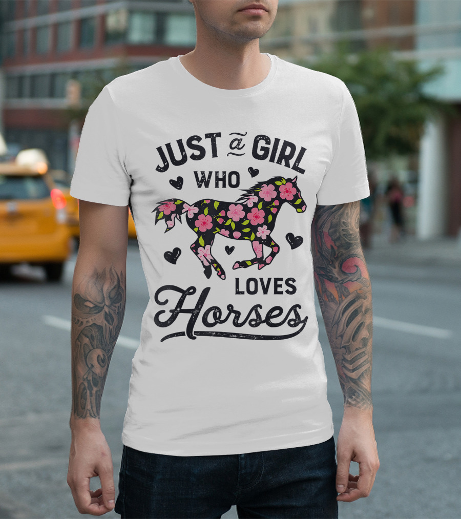 Just a Girl Who Loves Horses Floral Horseback Riding Women T-Shirt