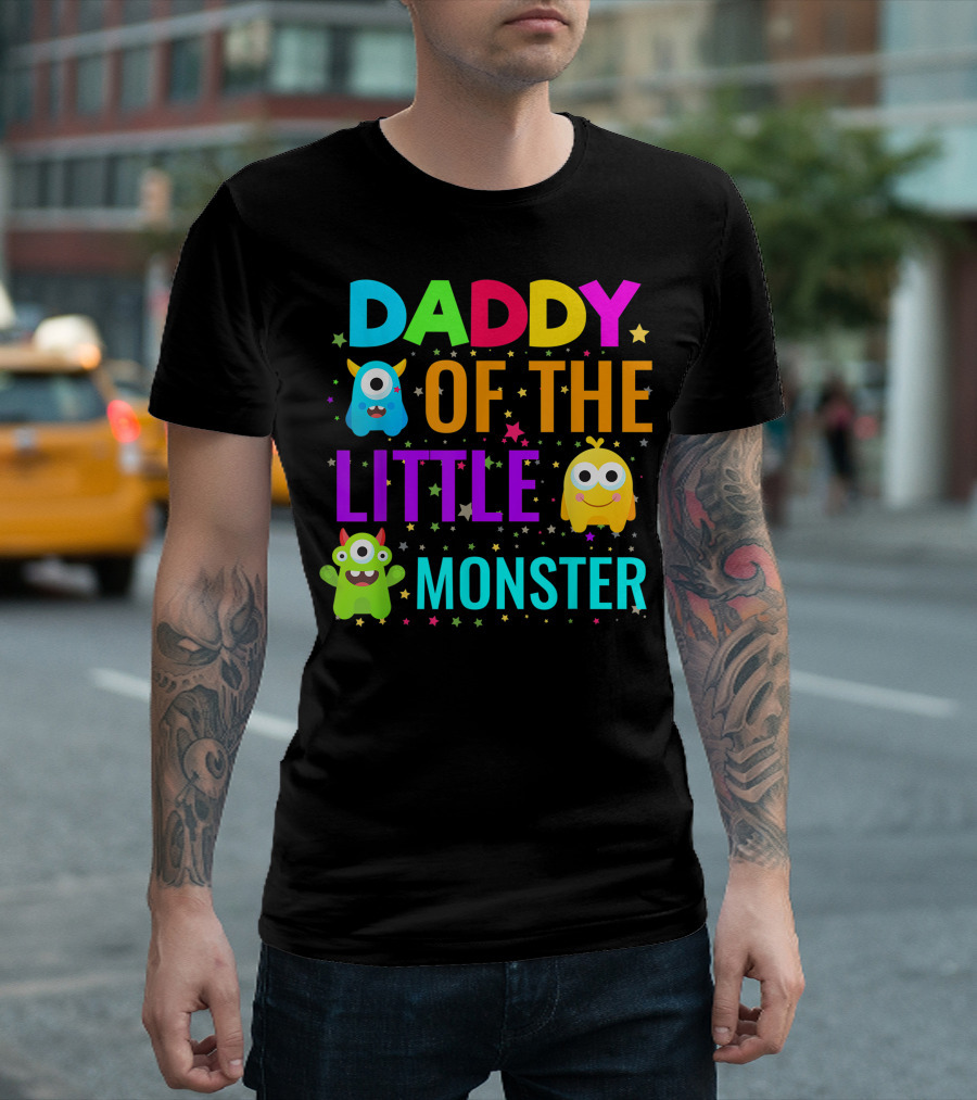 Daddy of the Little Monster Colorful Birthday Family Celebration Party T-Shirt