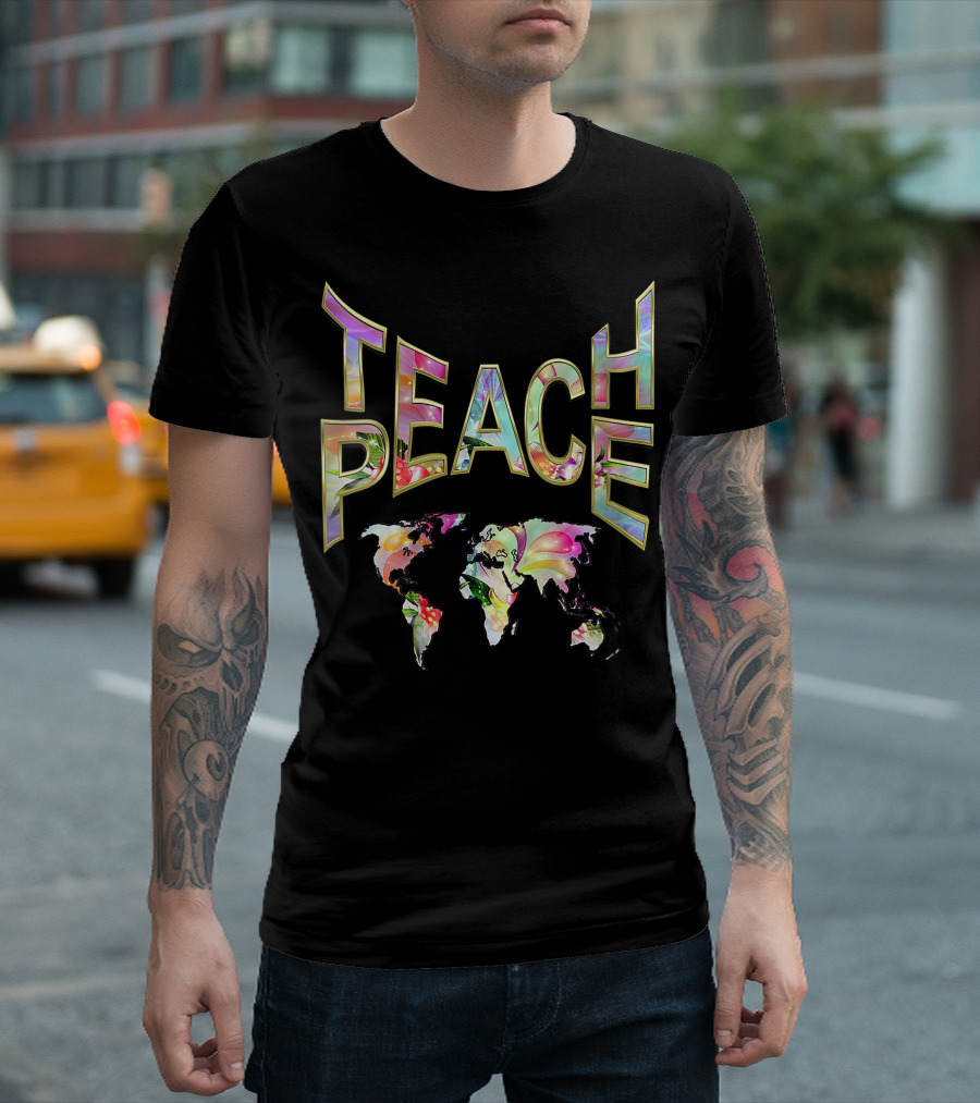 TEACH PEACE Movement World Map Floral T-Shirt