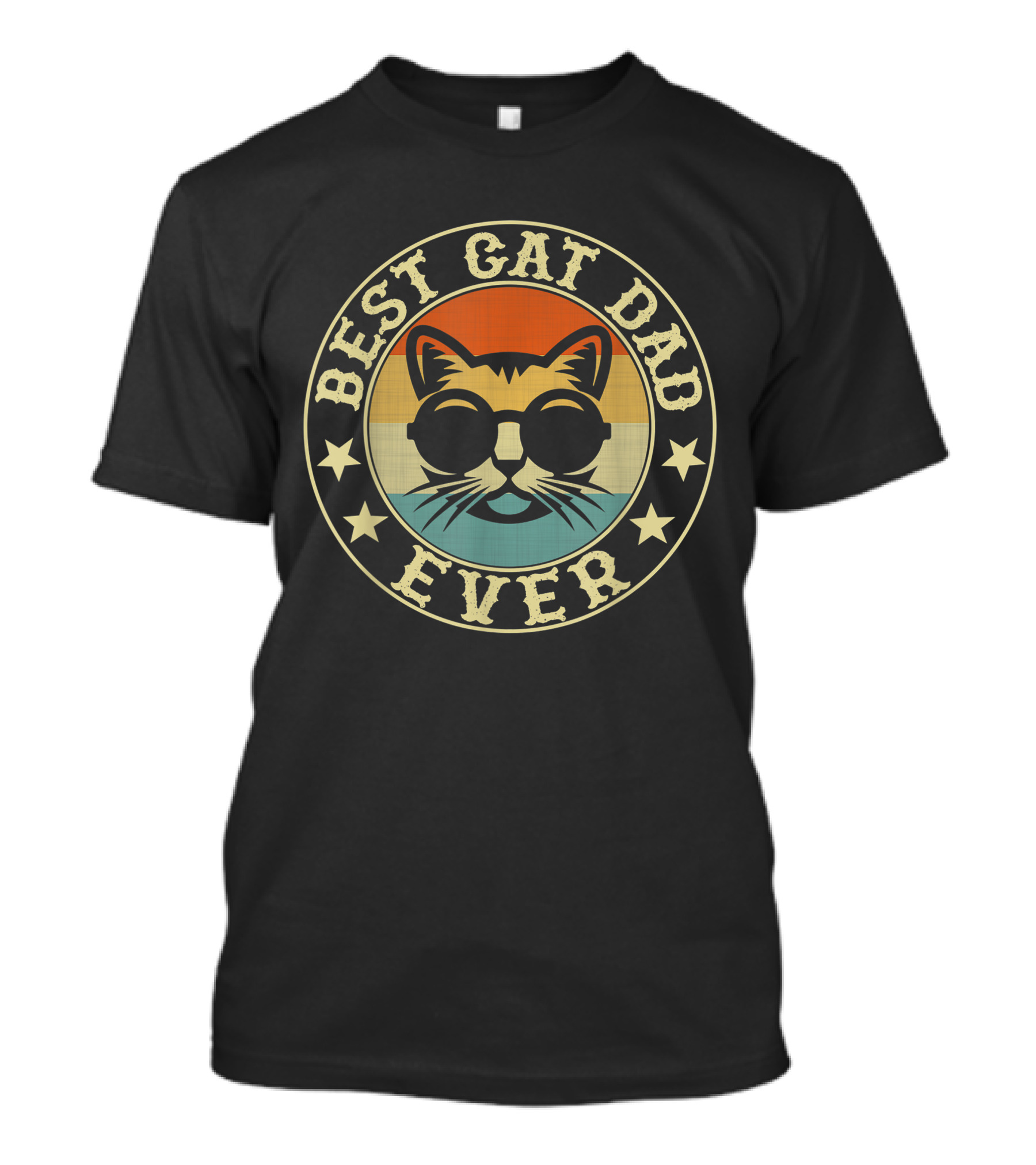 Best Cat Dad Ever Vintage Retro Style Cat With Sunglasses And Stars T-Shirt