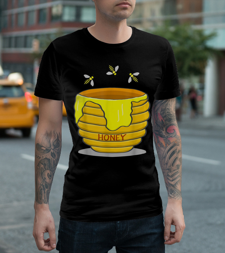 Honey Pot With Dripping Honey and Flying Bees T-Shirt