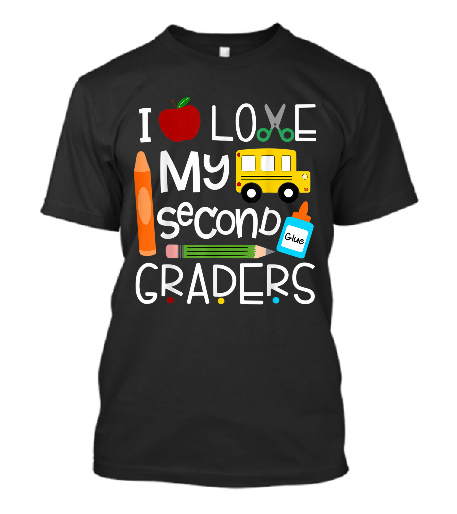 I Love My Second Graders Apple Crayon Pencil Bus Glue Scissors T-Shirt