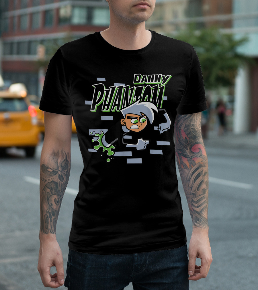 Danny Phantom Breaking Through Brick Wall Action Scene T-Shirt