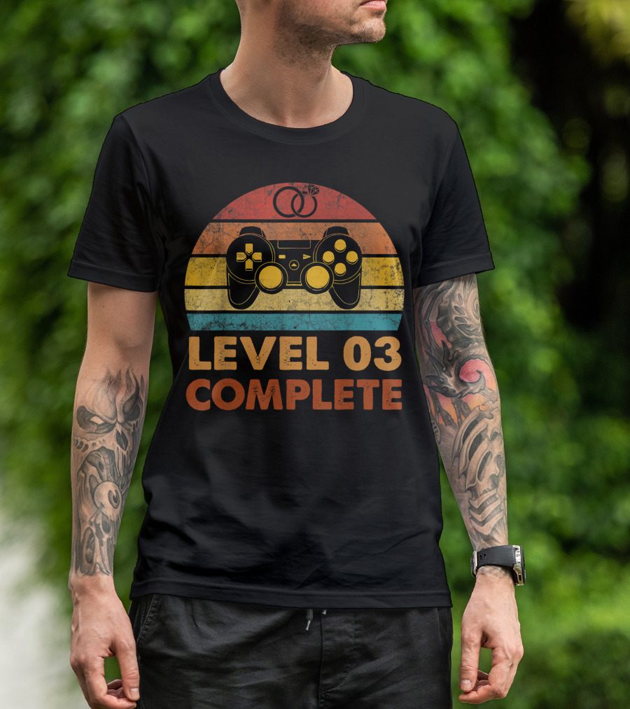 Vintage 3Rd Wedding Anniversary Level 03 Complete Retro Gaming Controller Rings T-Shirt