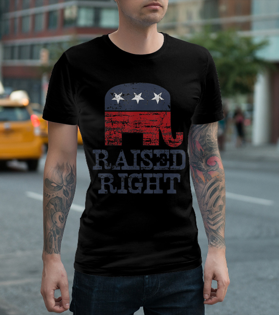 Raised Right Elephant Retro Style Patriotic USA Republican T-Shirt