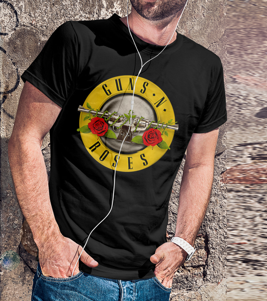 Guns N Roses Bullet With Roses And Revolver T-Shirt