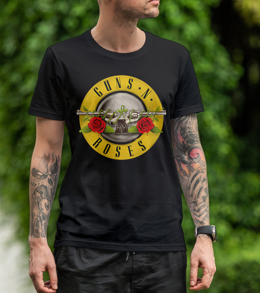 Guns N Roses Bullet With Roses And Revolver T-Shirt