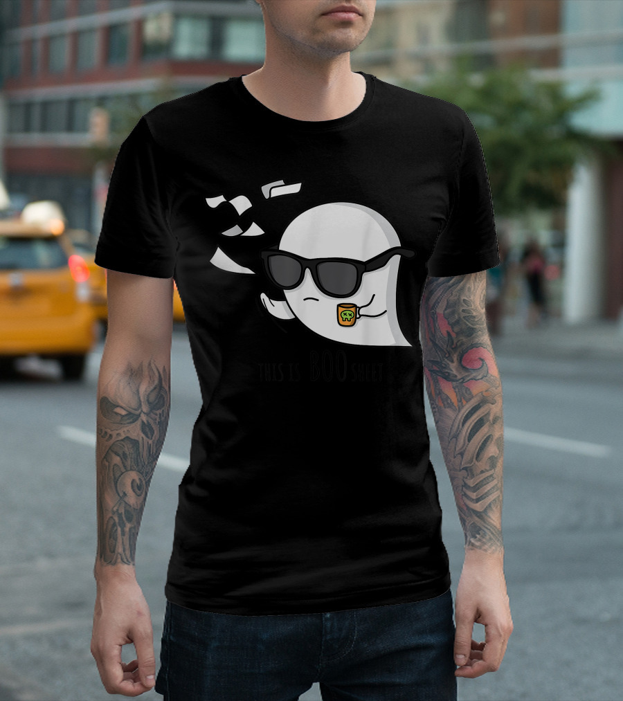 This Is Boo Sheet Ghost Halloween Party Funny Ghost Wearing Sunglasses with Flying Paper T-Shirt