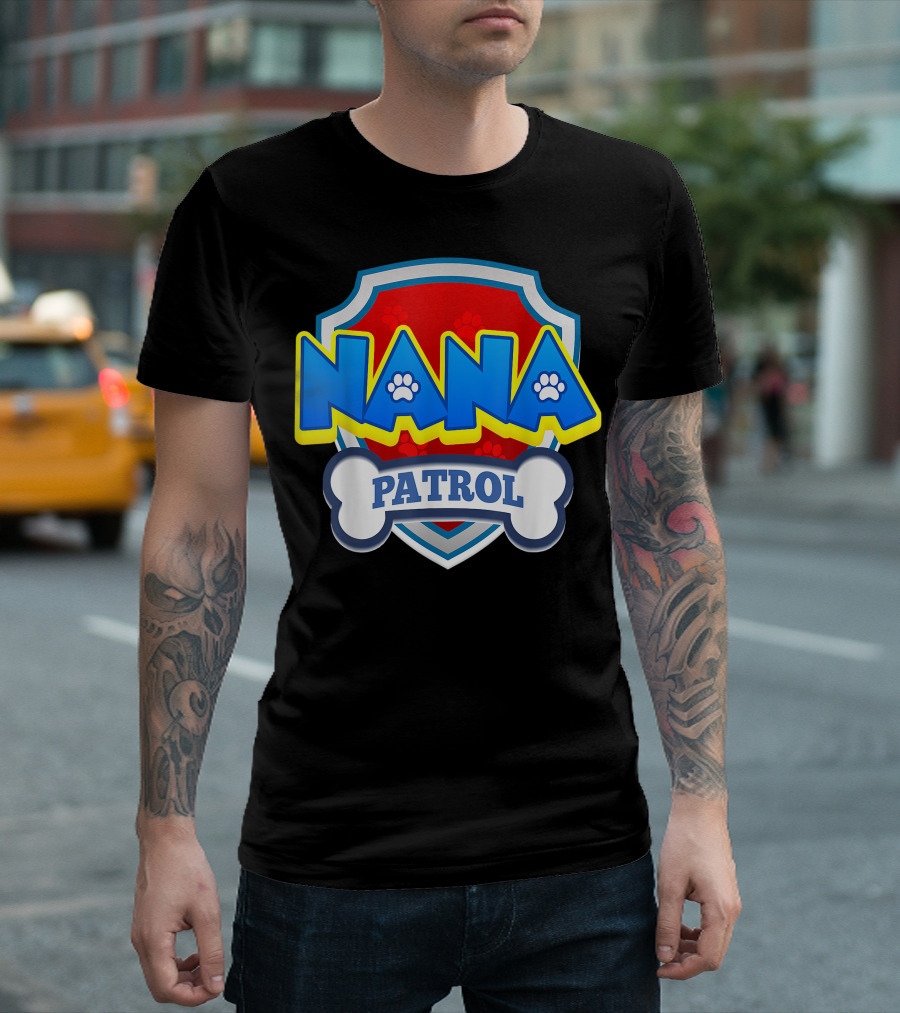 Nana Patrol Dog Funny Birthday Party Paw Shield T-Shirt
