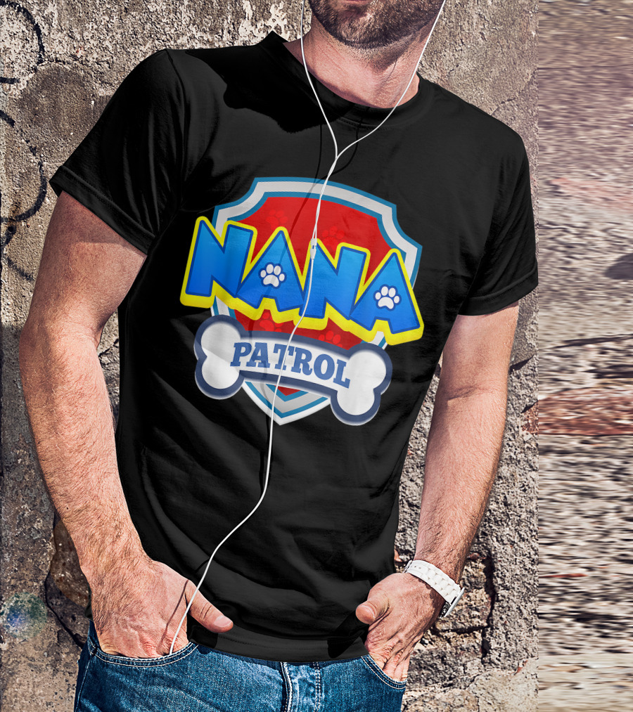 Nana Patrol Dog Funny Birthday Party Paw Shield T-Shirt