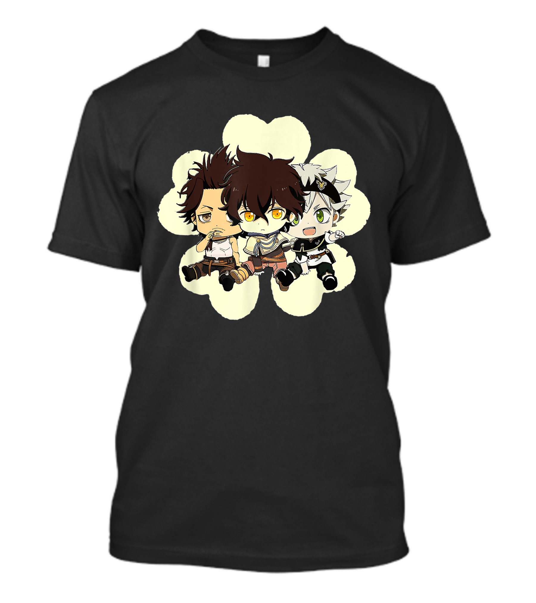 Cute Chibi Clover Anime Trio Characters T-Shirt