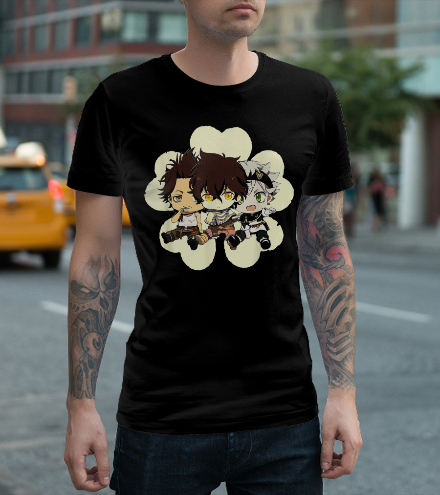 Cute Chibi Clover Anime Trio Characters T-Shirt