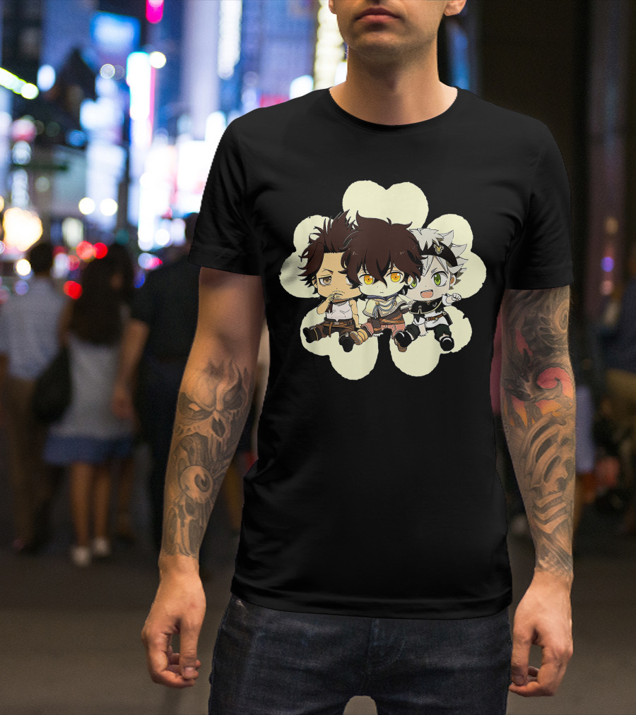 Cute Chibi Clover Anime Trio Characters T-Shirt