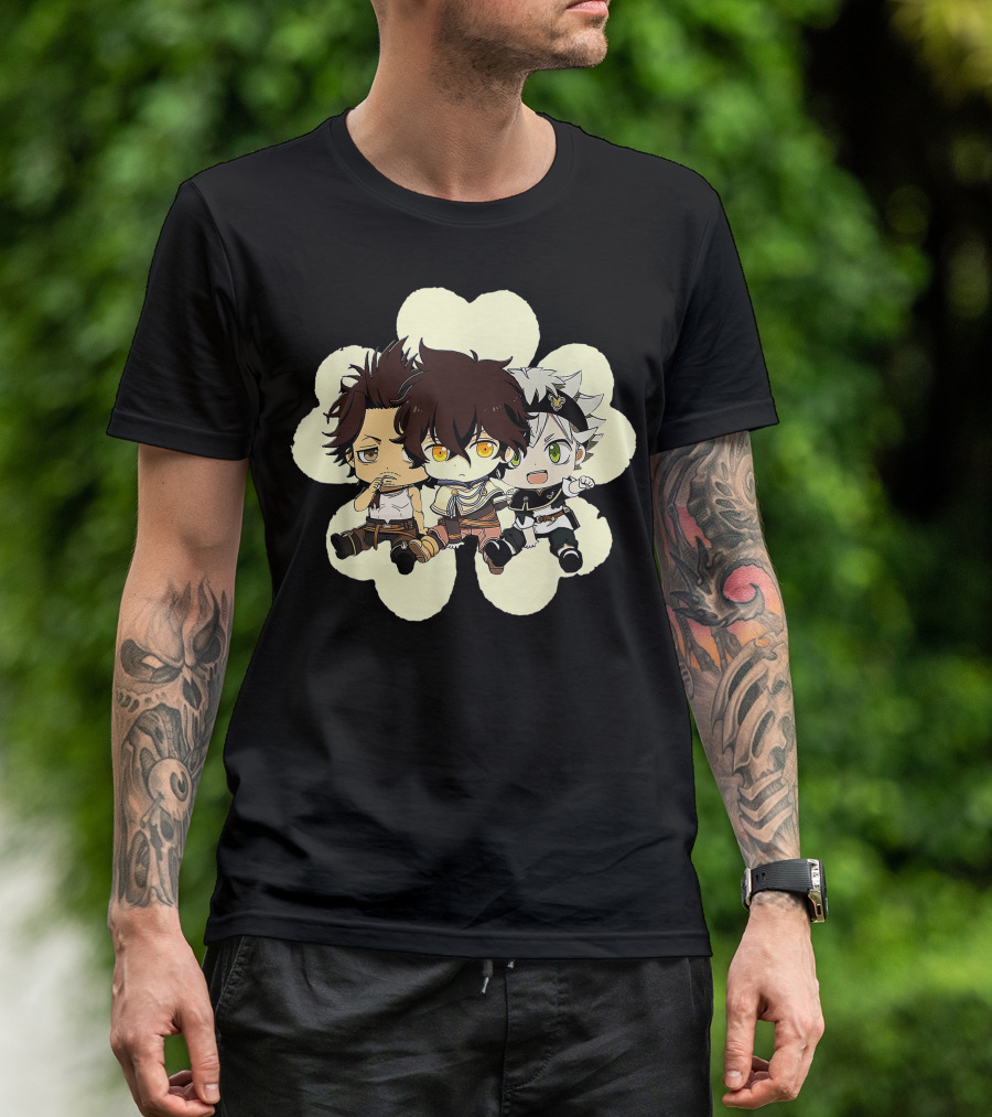 Cute Chibi Clover Anime Trio Characters T-Shirt
