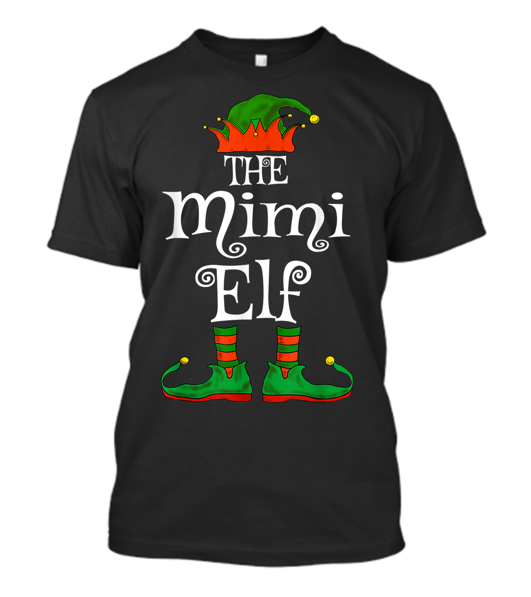 The Mimi Elf Family Matching Funny Christmas Grandma Hat Boots Stripes T-Shirt