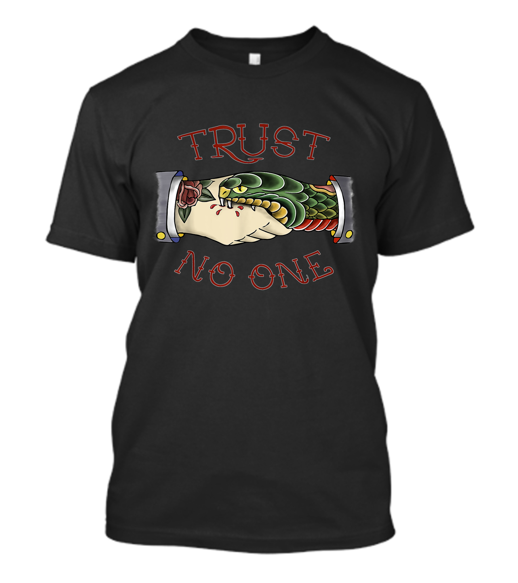 Trust No One Snake Handshake American Traditional Tattoo T-Shirt