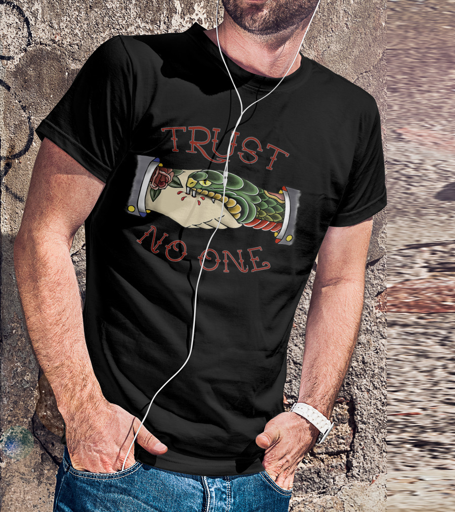 Trust No One Snake Handshake American Traditional Tattoo T-Shirt