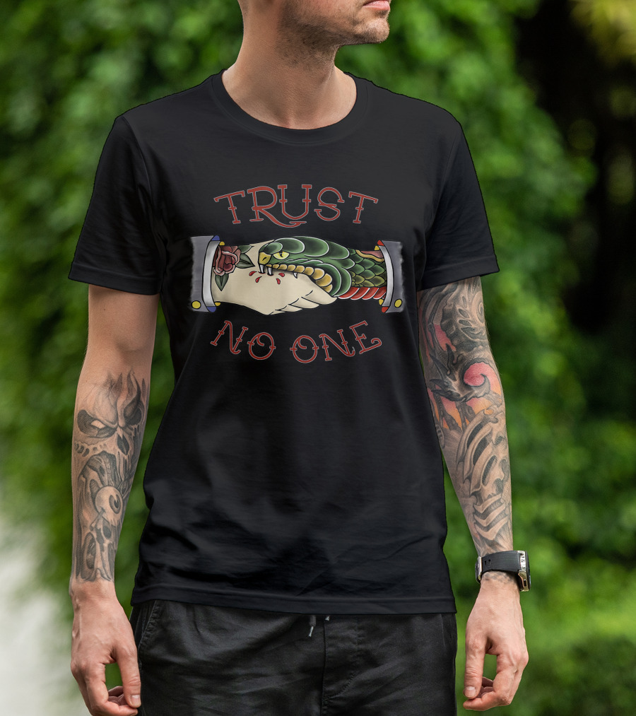 Trust No One Snake Handshake American Traditional Tattoo T-Shirt