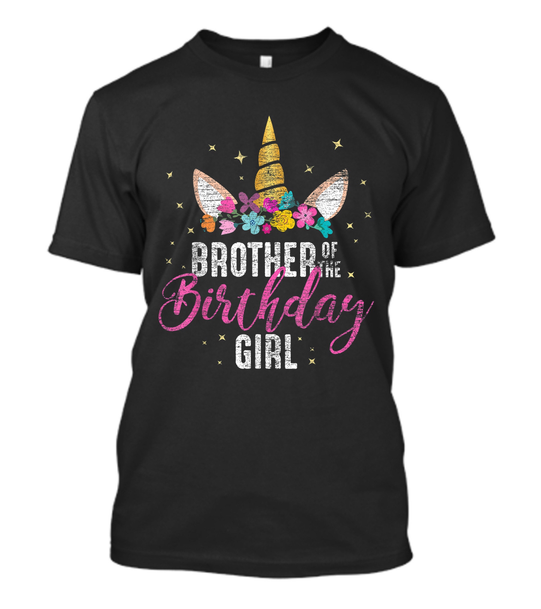 Brother Of The Birthday Girl Unicorn Theme With Colorful Flowers And Stars T-Shirt