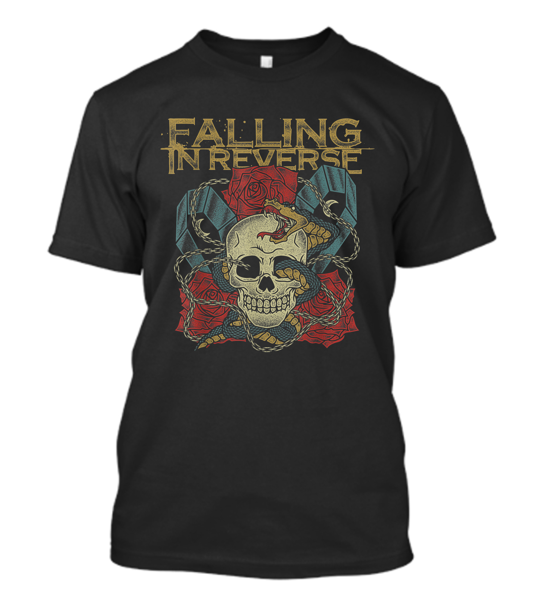 Falling In Reverse Skull Roses Snake Chain T-Shirt