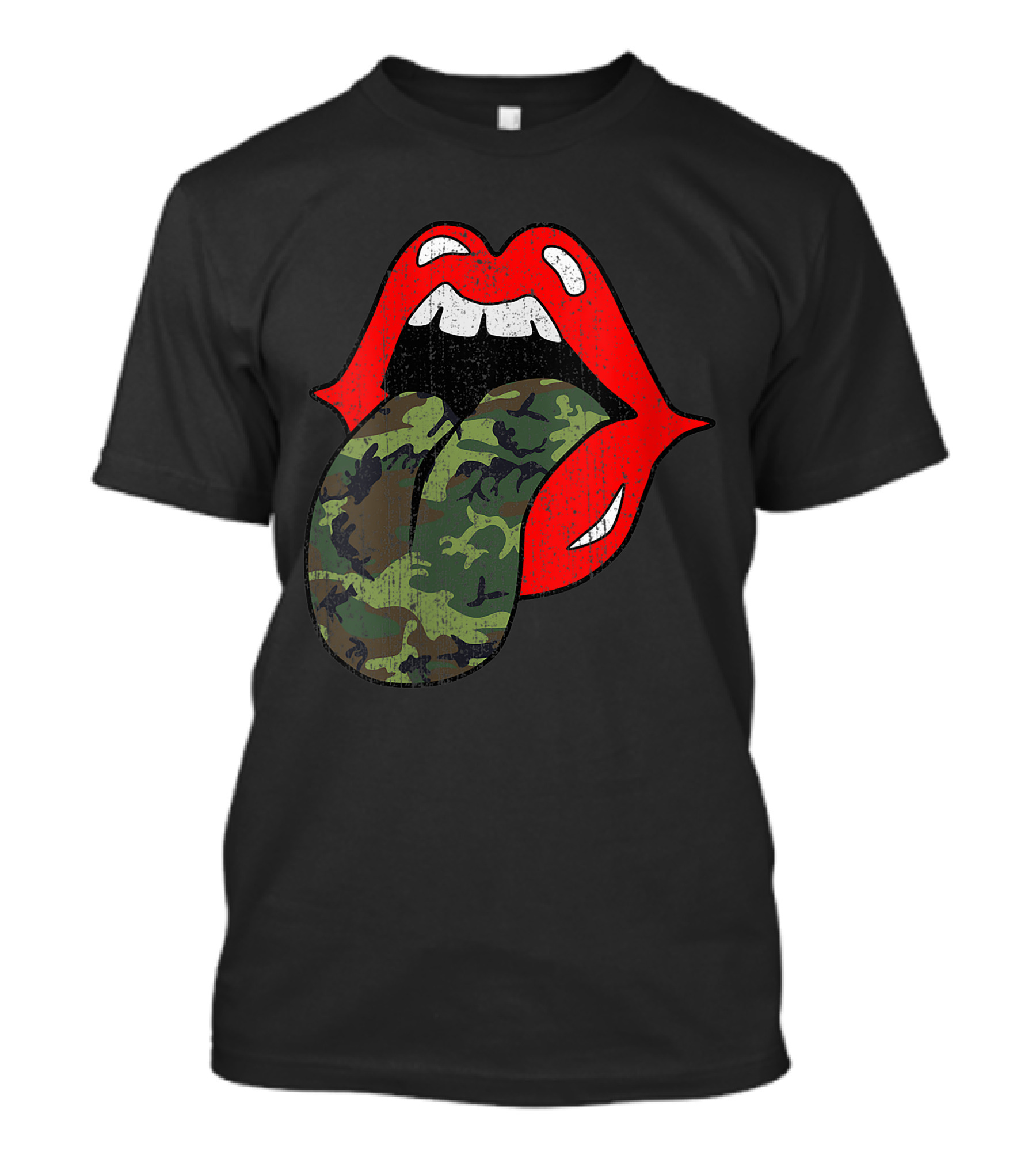 Rolling Stones Red Lips Camo Tongue Retro Vintage Trendy Camouflage T-Shirt