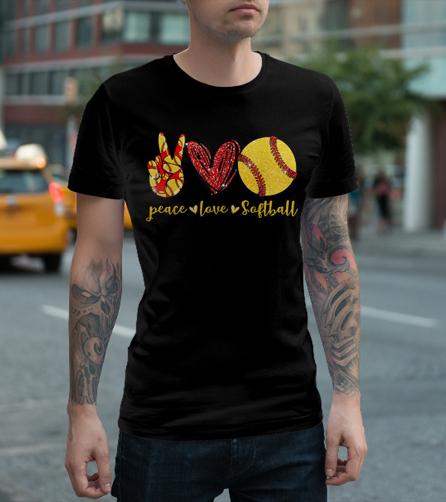 Peace Love Softball Cute Lovers Glove Heart Ball T-Shirt
