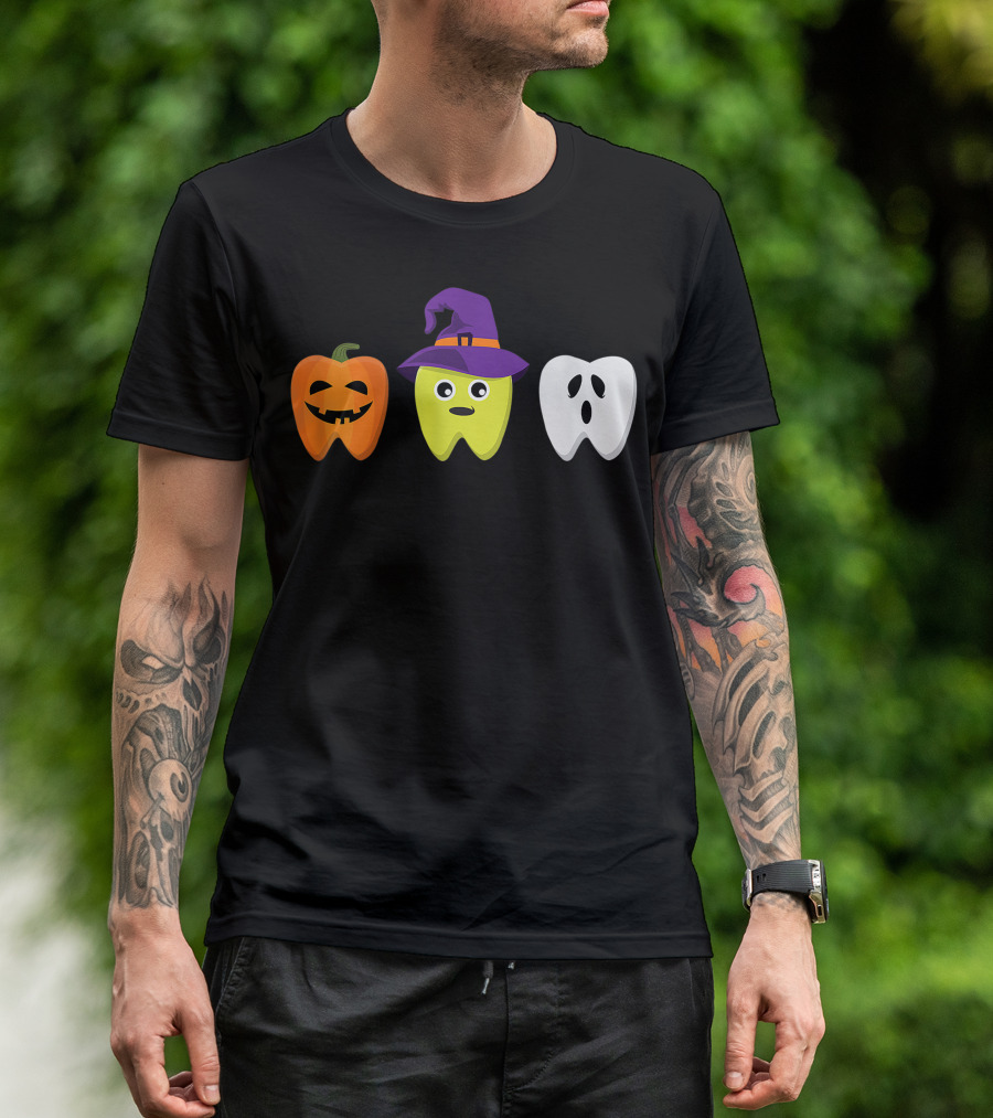 Dental Hygienist Halloween Pumpkin Witch Ghost Tooth Doctor T-Shirt