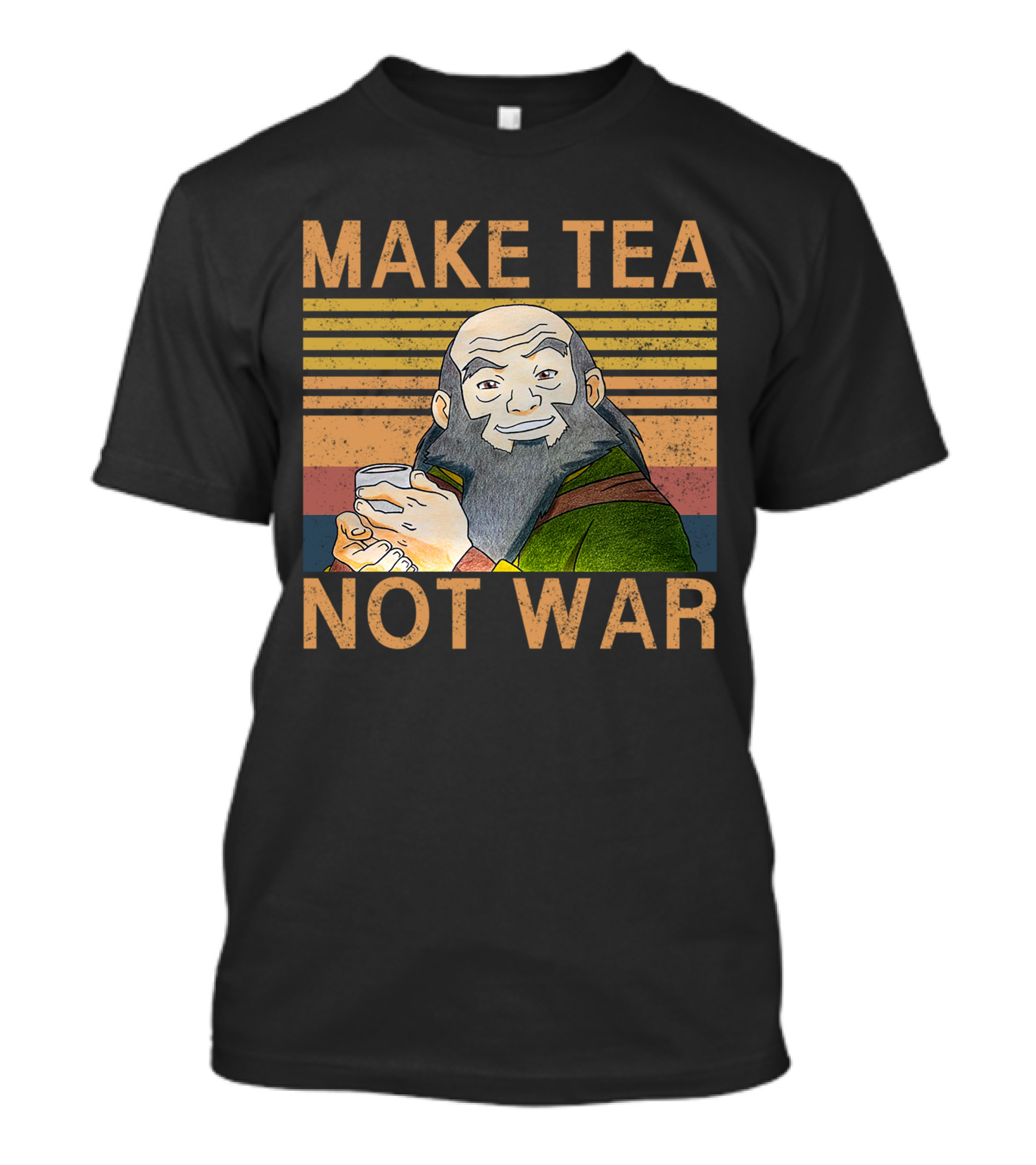 Make Tea Not War Peaceful Samurai Tea Drinker Vintage Style Stripe Background T-Shirt
