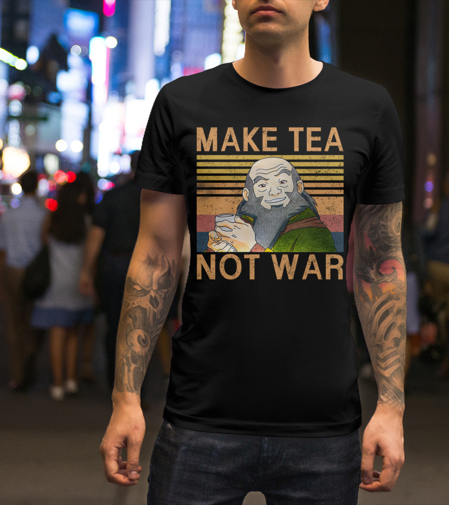 Make Tea Not War Peaceful Samurai Tea Drinker Vintage Style Stripe Background T-Shirt
