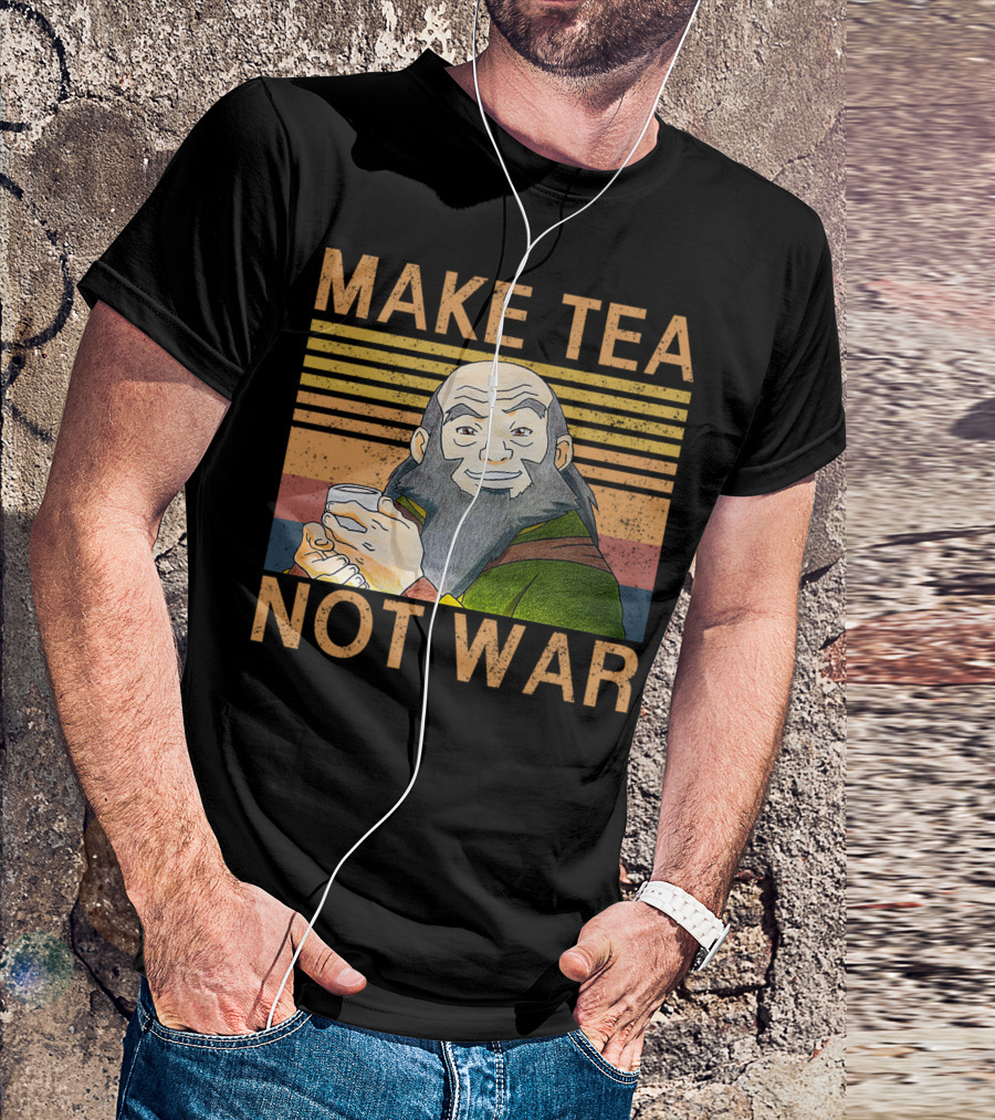 Make Tea Not War Peaceful Samurai Tea Drinker Vintage Style Stripe Background T-Shirt