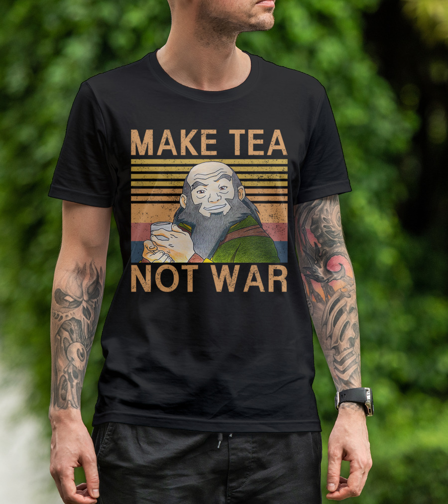Make Tea Not War Peaceful Samurai Tea Drinker Vintage Style Stripe Background T-Shirt