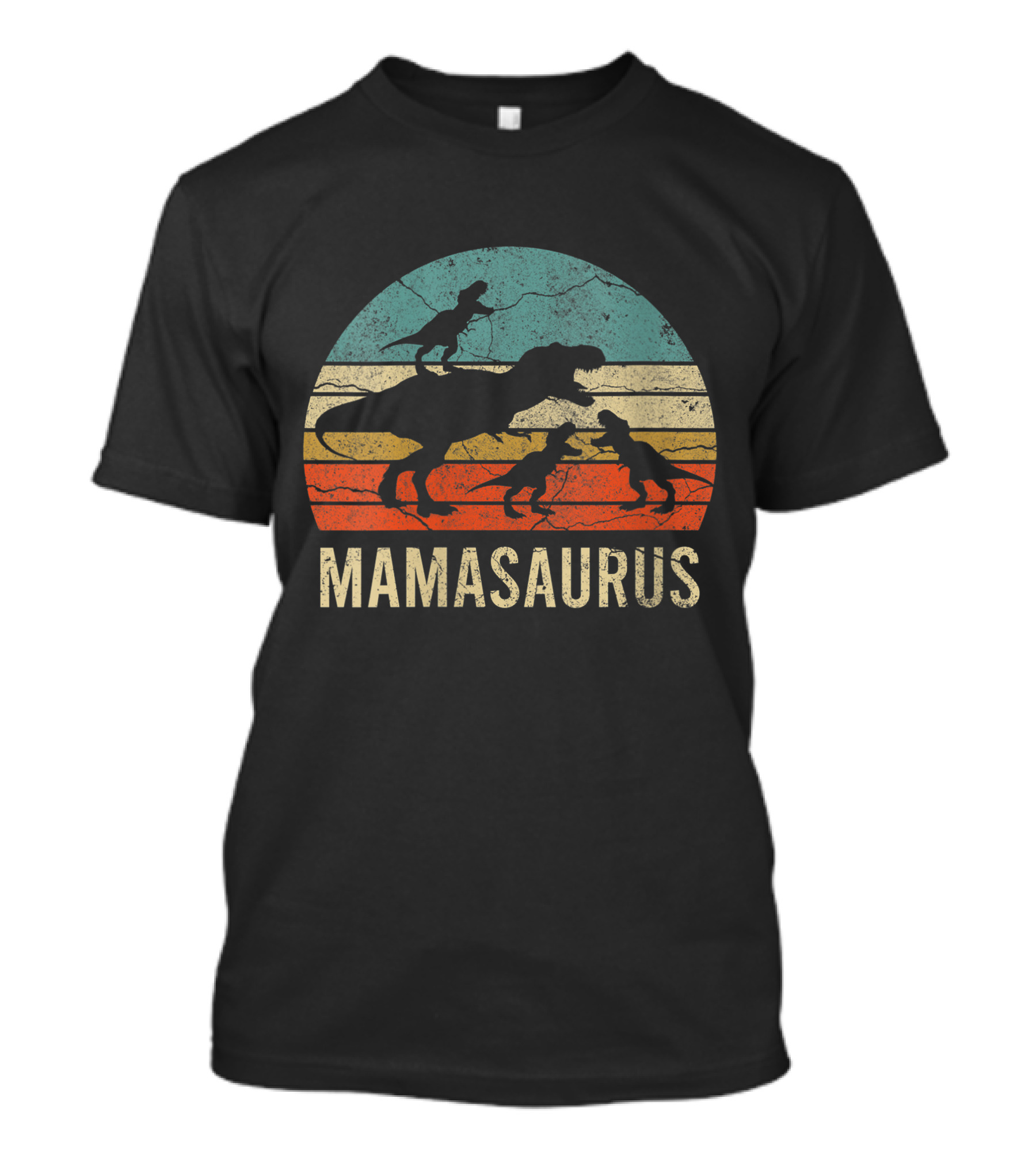 Mamasaurus Dinosaur With Three Kids Retro T-Shirt