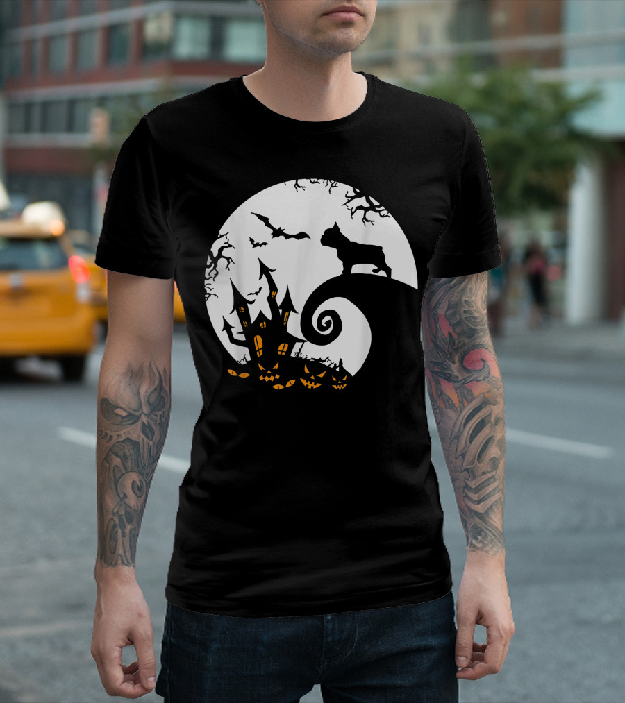 Funny French Bulldog Halloween Moon Scene T-Shirt