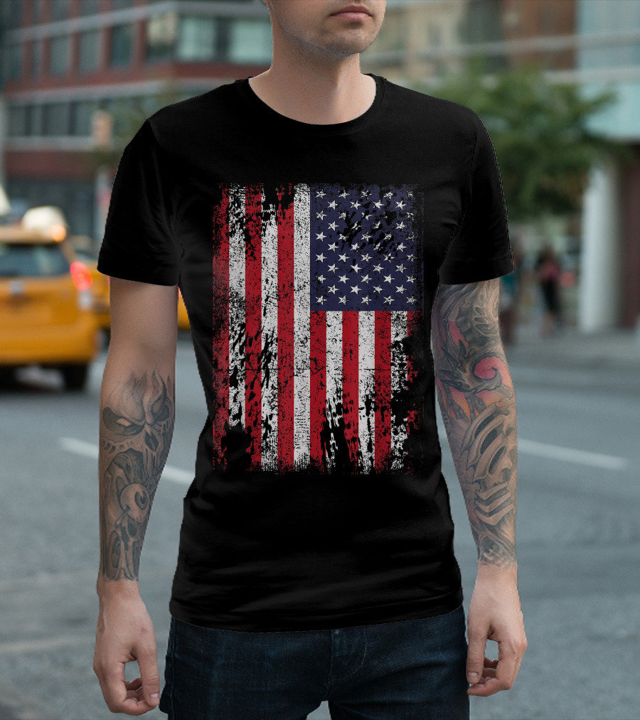 Distressed Retro Vintage American Flag USA T-Shirt