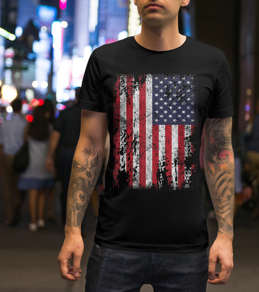 Distressed Retro Vintage American Flag USA T-Shirt