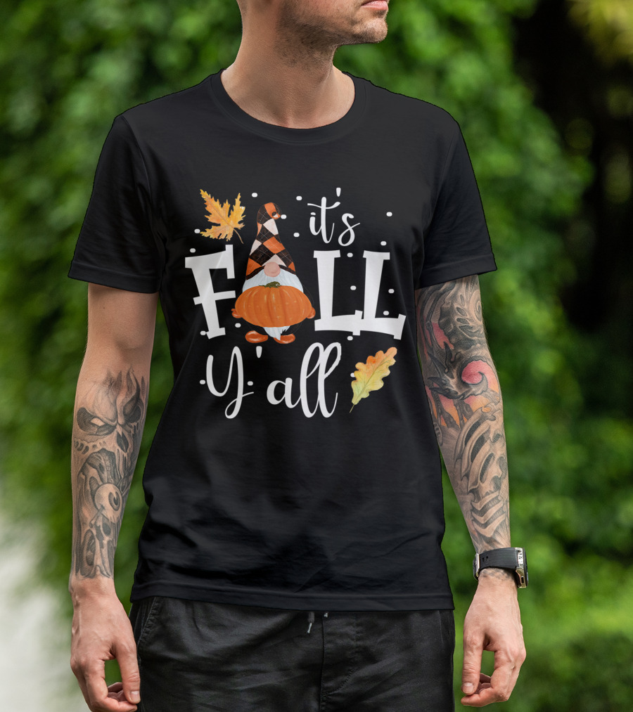 It's Fall Y All Halloween Gnome Pumpkin Leaves T-Shirt