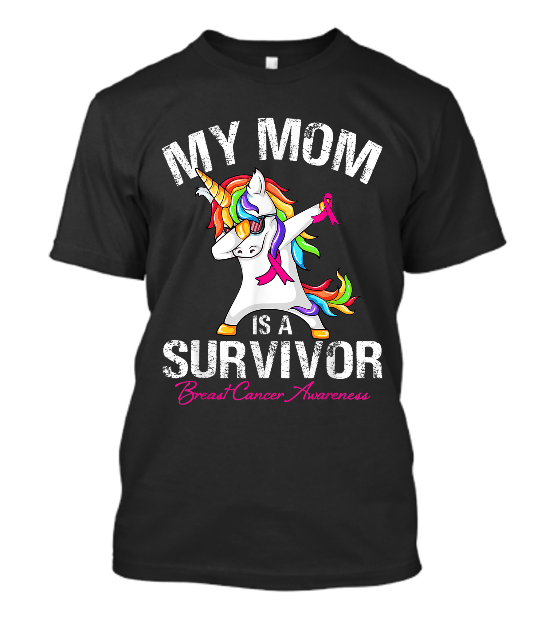 MY MOM IS A SURVIVOR BREAST CANCER AWARENESS UNICORN DAB DANCE T-Shirt