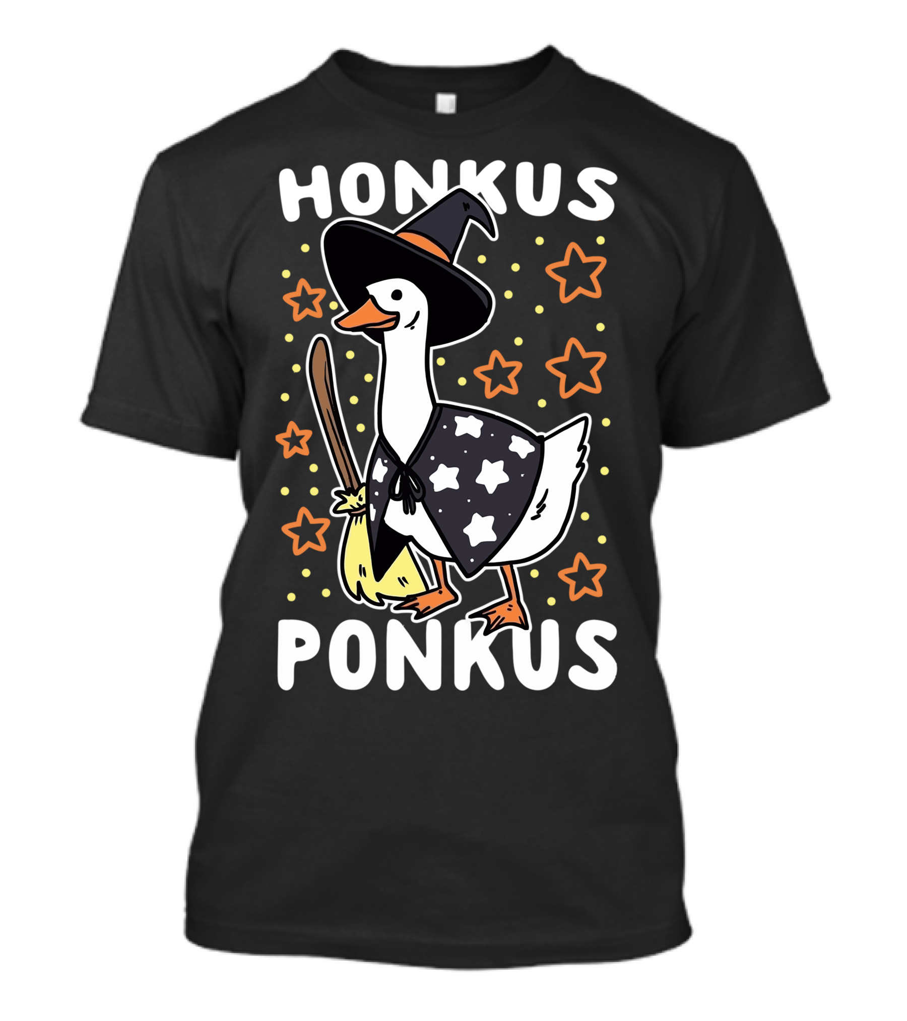 Honkus Ponkus Goose Meme Halloween Witch Hat Costume With Stars And Broom T-Shirt