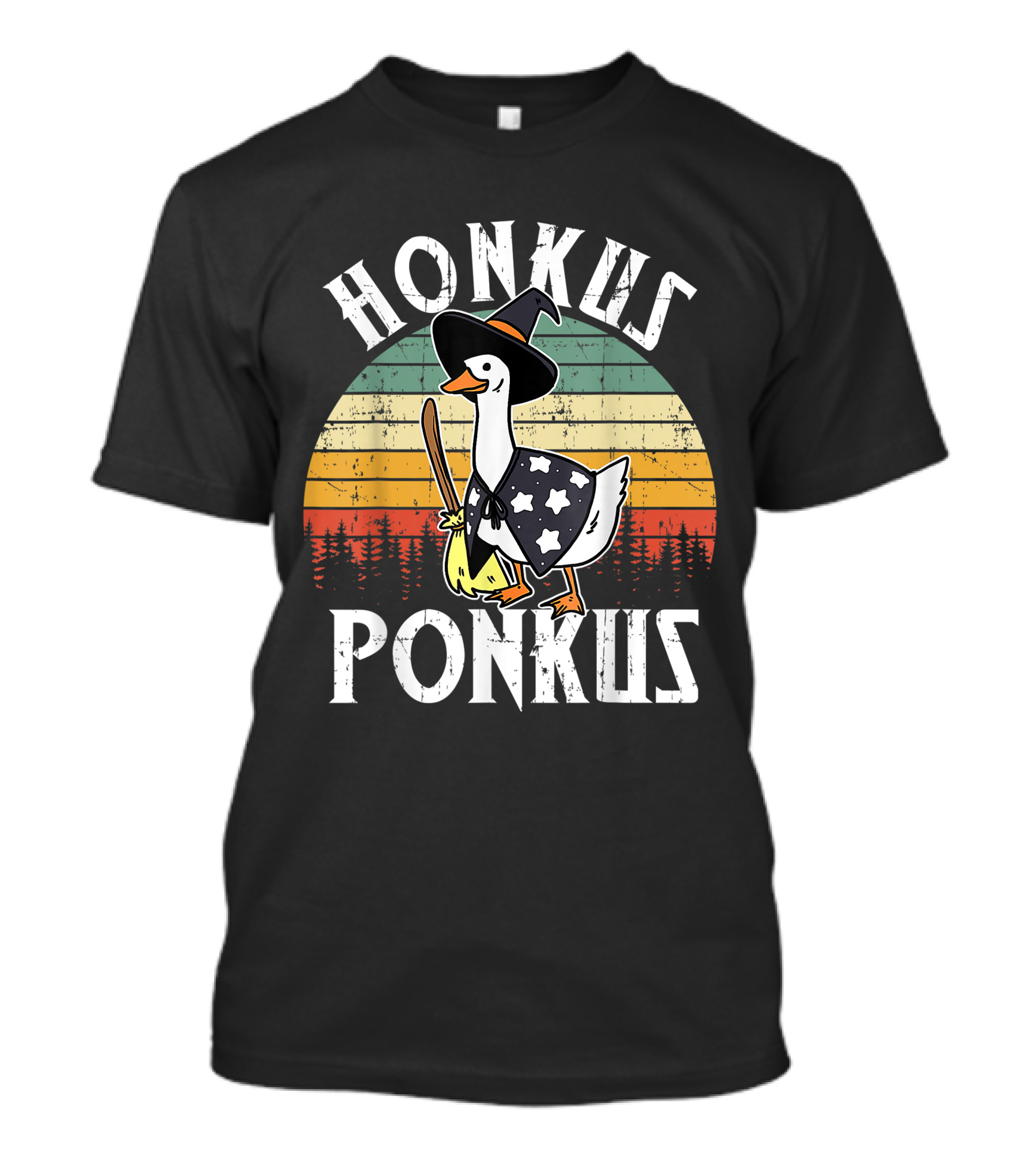 Vintage Honkus Ponkus Halloween Cute Witch Duck Retro Sunset T-Shirt