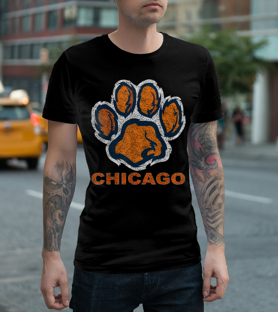 Chicago Orange Vintage Bear Paw Football T-Shirt