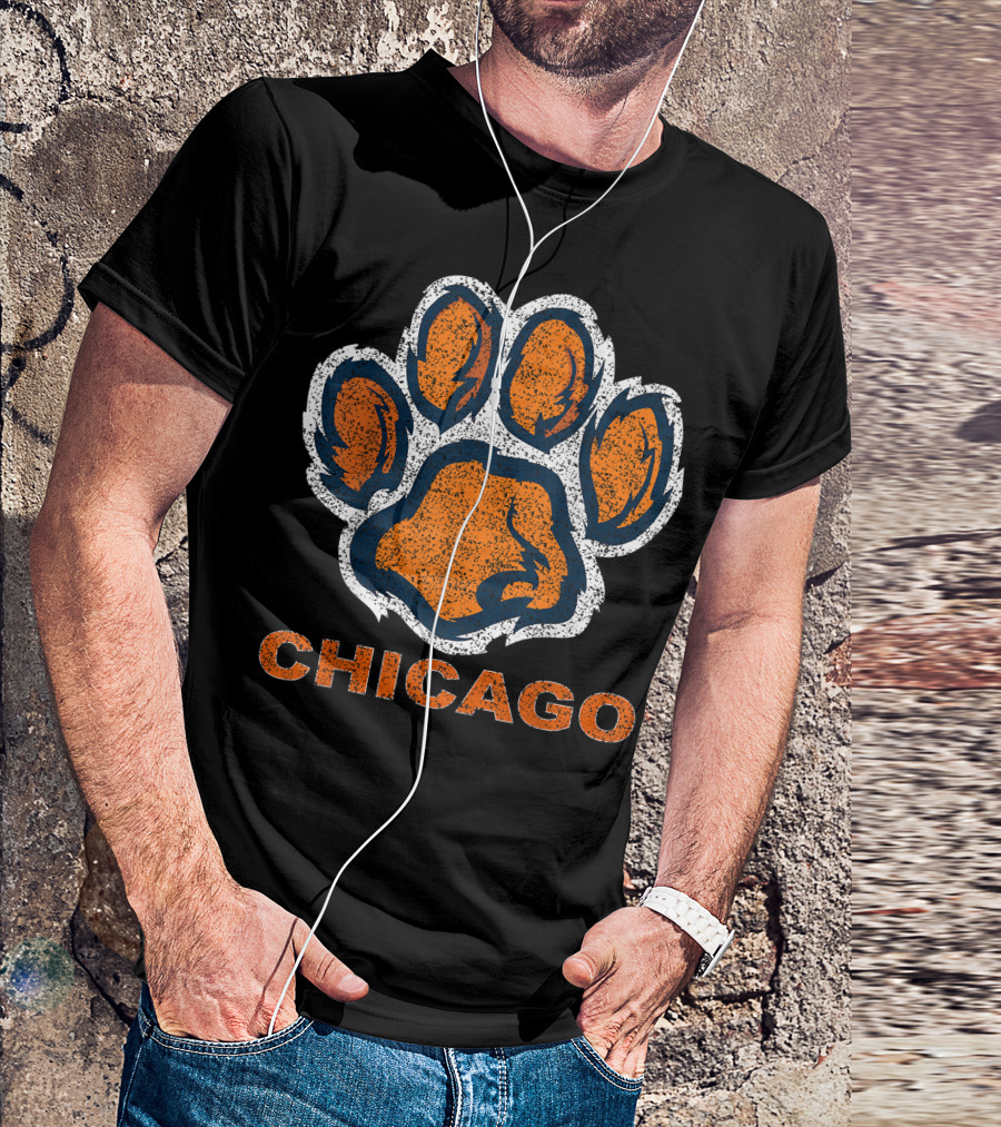 Chicago Orange Vintage Bear Paw Football T-Shirt