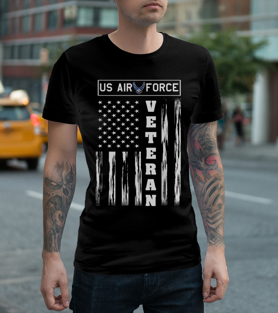 US Air Force Symbol Veteran Distressed American Flag T-Shirt
