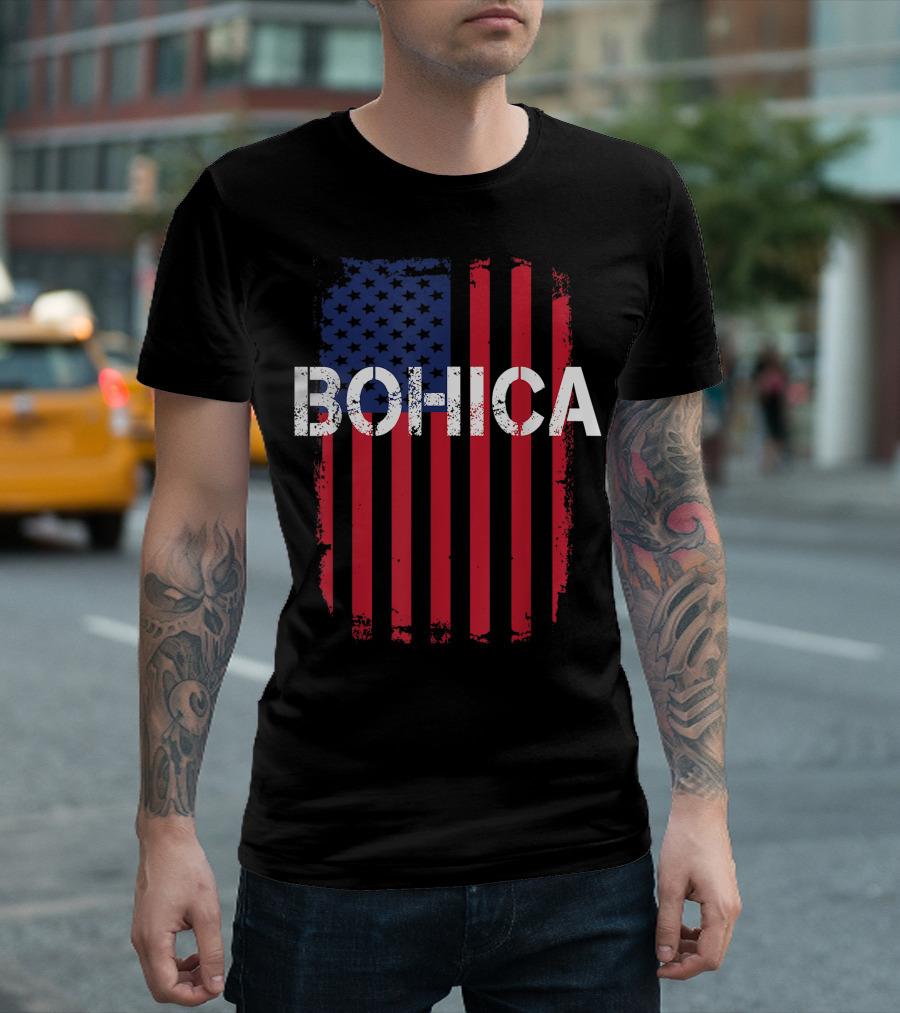 Funny Army Saying BOHICA Veteran Slang Bend Over With American Flag T-Shirt