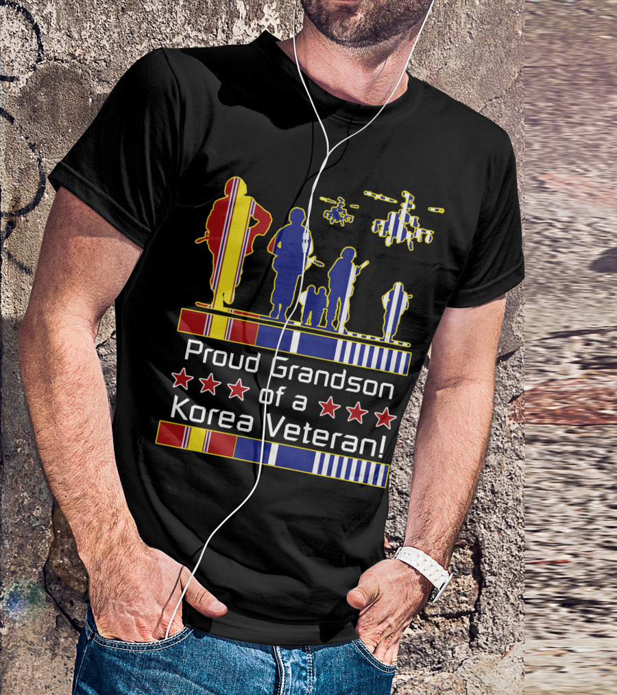 Proud Grandson Of A Korea Veteran With Military Service Ribbon And Soldier T-Shirt