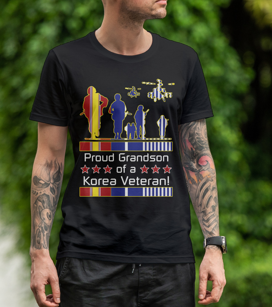 Proud Grandson Of A Korea Veteran With Military Service Ribbon And Soldier T-Shirt