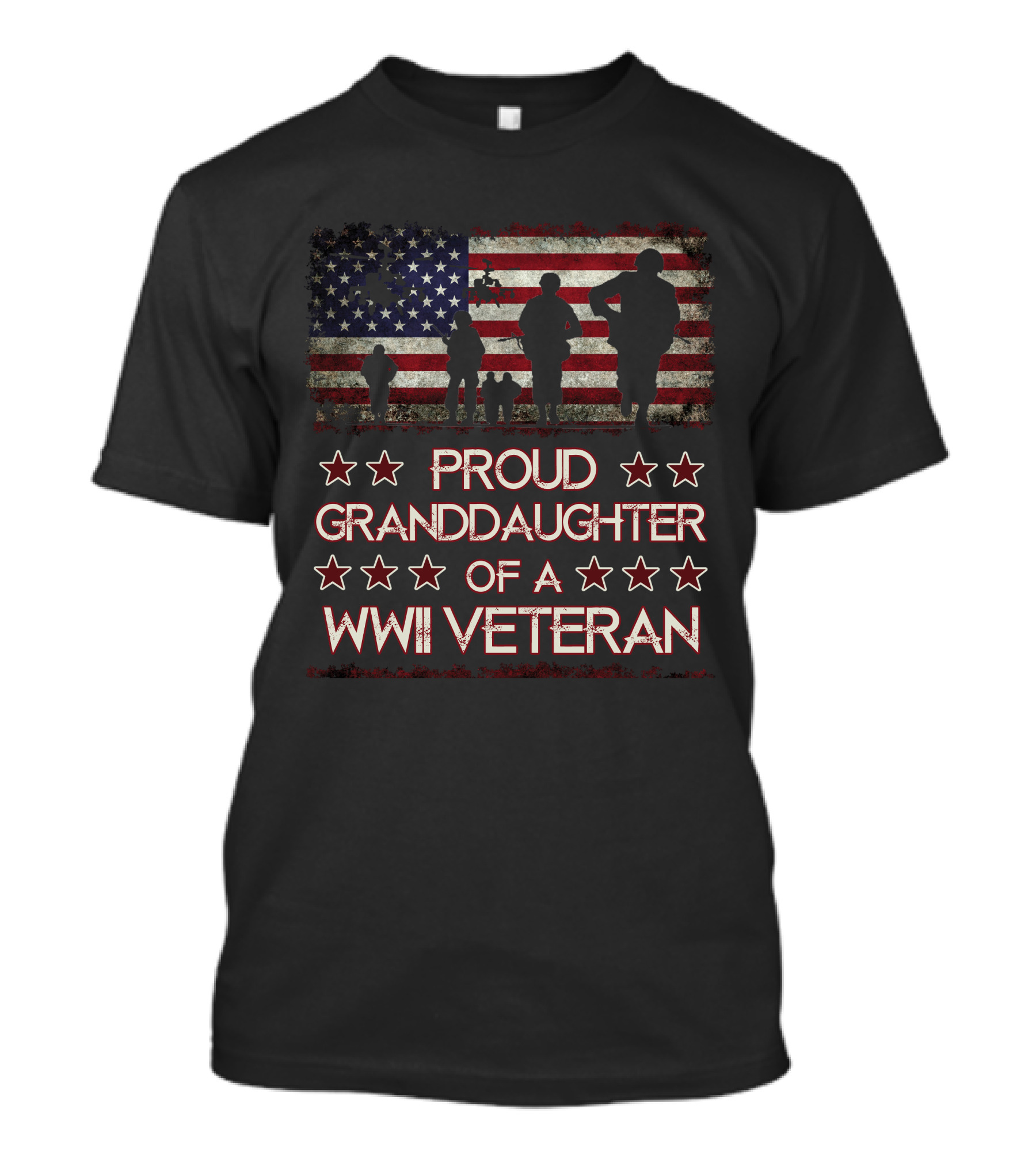 Proud Granddaughter Of A WWII Veteran American Flag Soldiers Stars T-Shirt